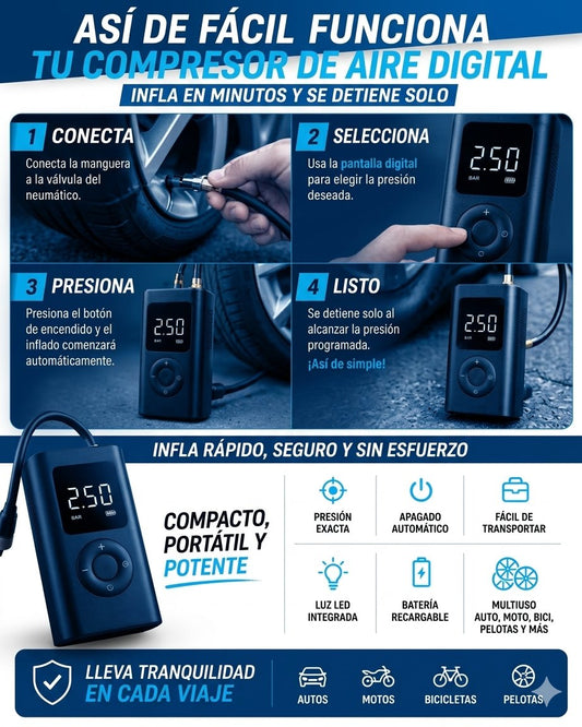 Compresor Inflador De Neumáticos Portátil