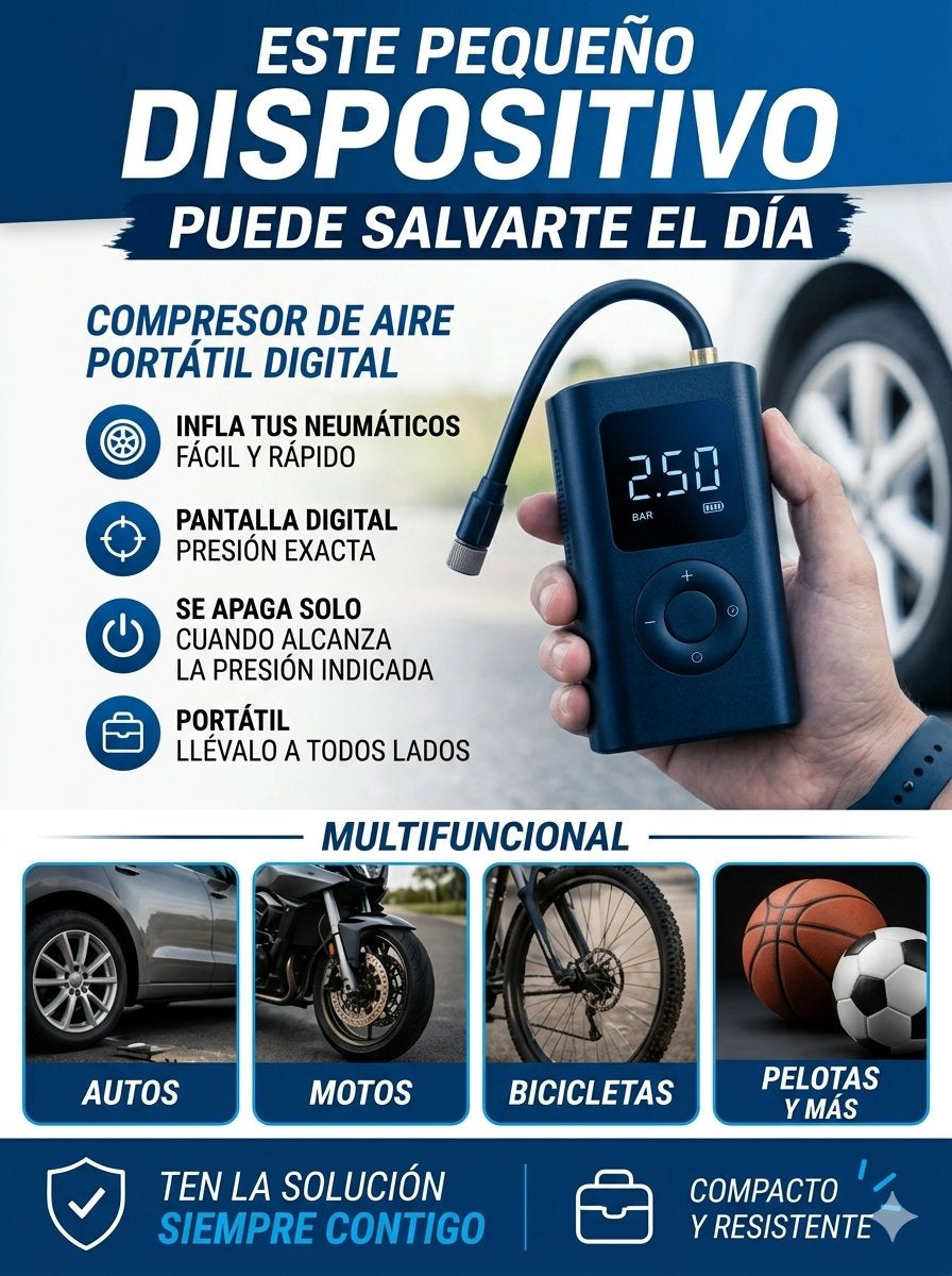 Compresor Inflador De Neumáticos Portátil