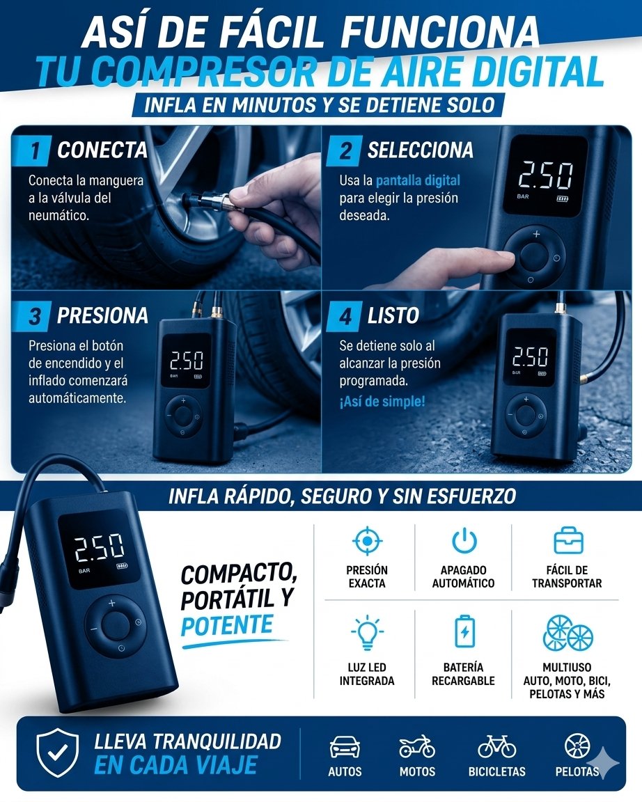 Compresor Inflador De Neumáticos Portátil